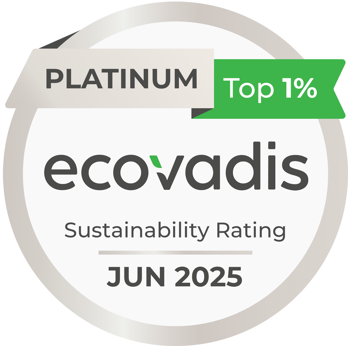 The official EcoVadis Platinum medal awarded to CLiQ SwissTech in June 2025, placing the company in the top 1% for sustainability performance.